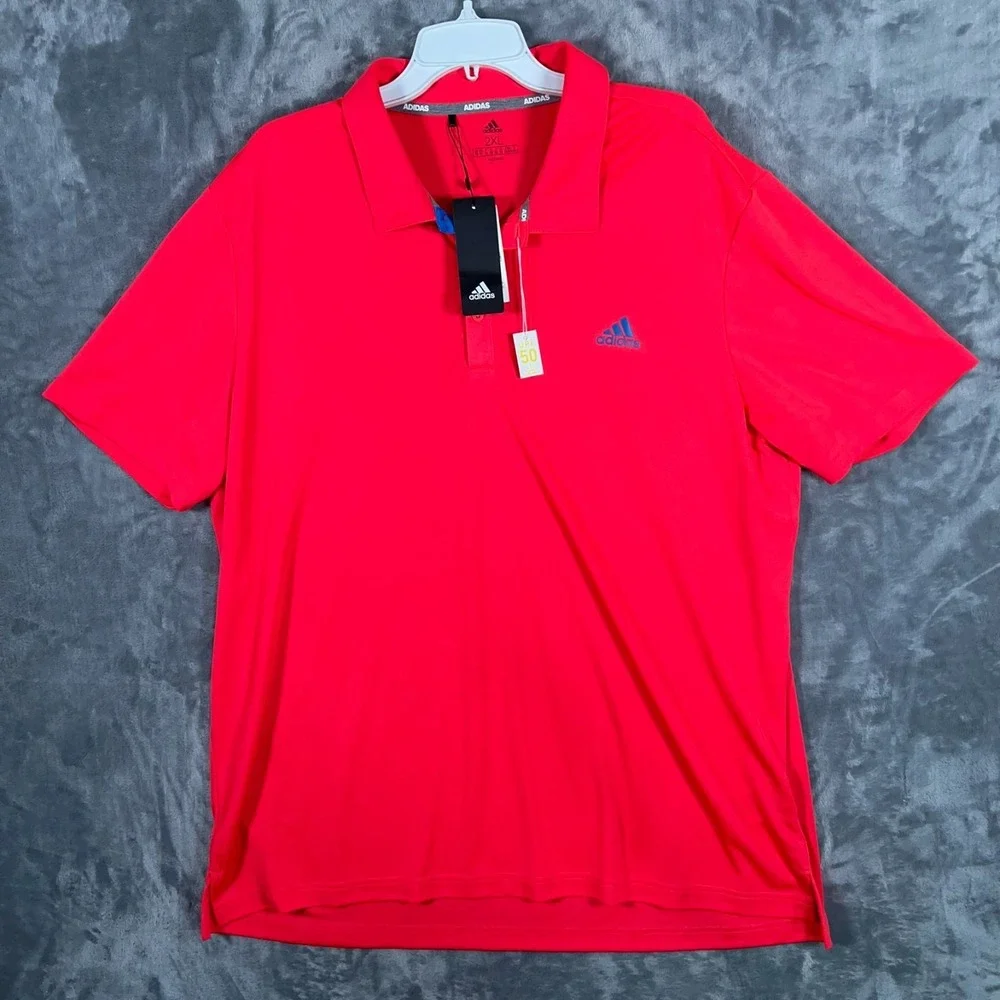 Adidas ADV Novely Golf Polo Shirt Mens 2XL New Pink Red UPF 50 Stretch